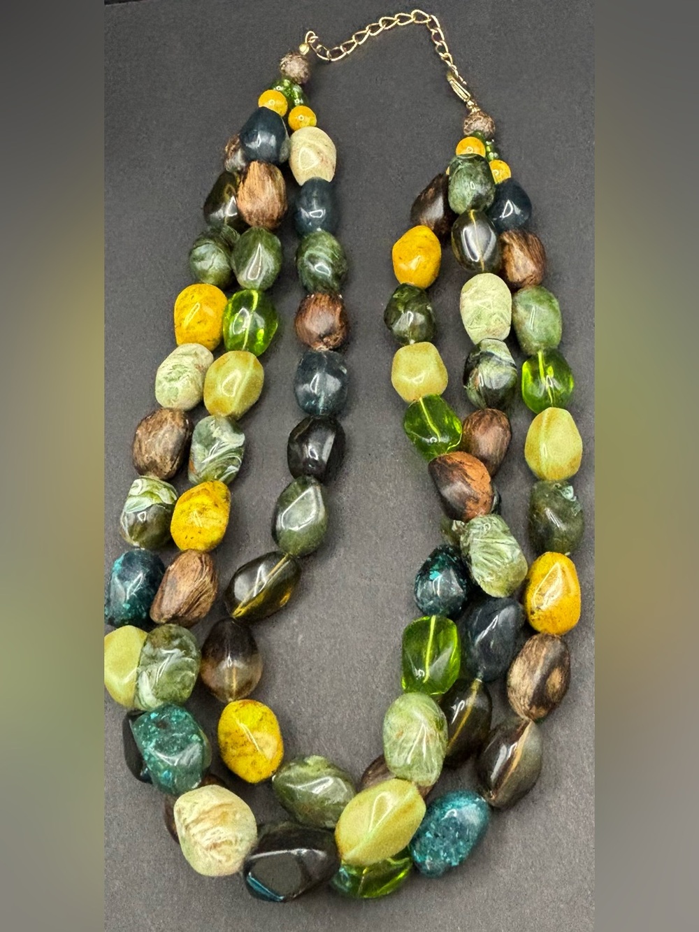 Vintage Chunky Multi Strand Statement Necklace Earthy Swirl Resin Nugget Bead